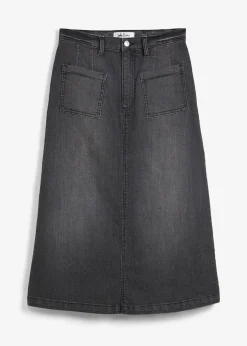 bonprix Bekleidung·Sportbekleidung|Röcke^Stretch-Jeansrock, Midi-Länge schwarz denim used