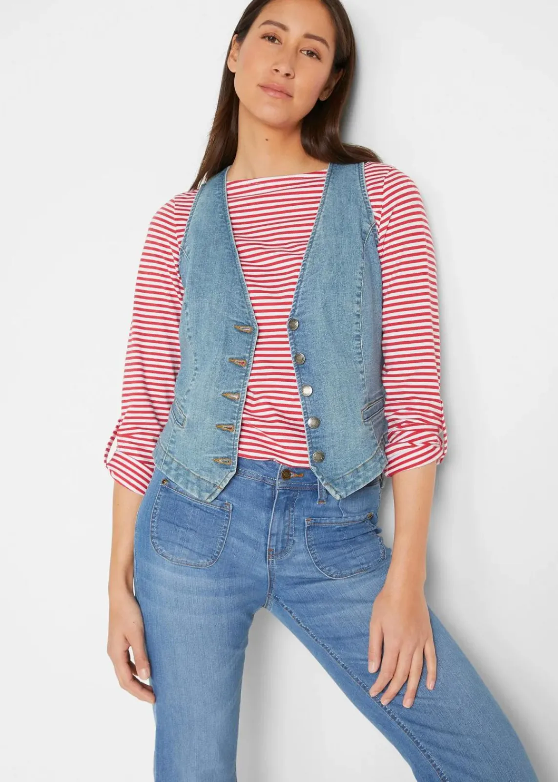bonprix Jacken & Mäntel|Bekleidung·Hosen^Stretch-Jeansweste hellblau denim