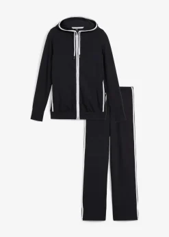 bonprix Hosen|Sweat^Stretch-Jogginganzug aus Baumwolle (2-tlg.Set) schwarz