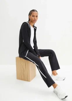 bonprix Hosen|Sweat^Stretch-Jogginganzug aus Baumwolle (2-tlg.Set) schwarz