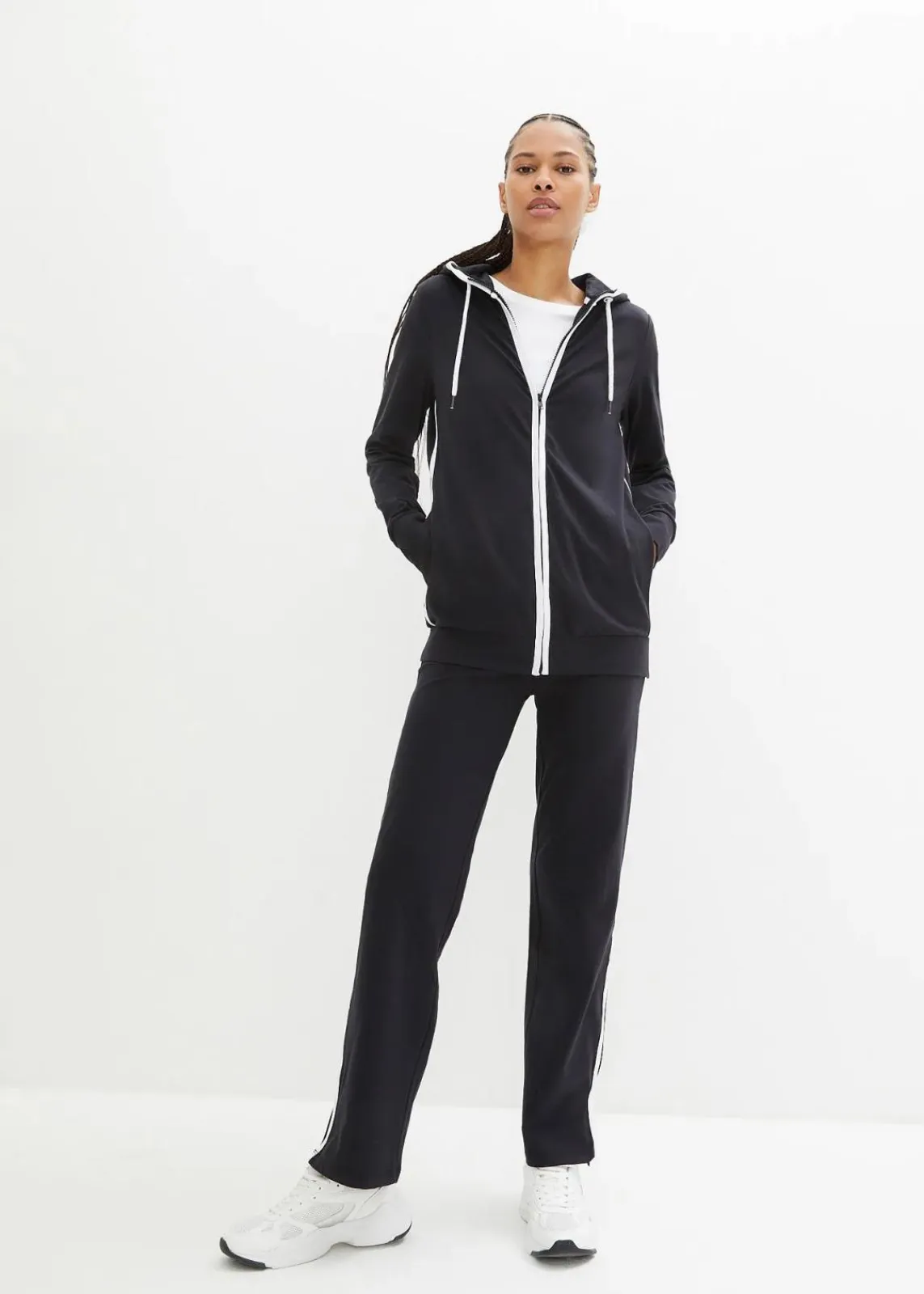 bonprix Hosen|Sweat^Stretch-Jogginganzug aus Baumwolle (2-tlg.Set) schwarz