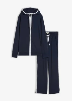 bonprix Bekleidung·Blusen & Tuniken|Bekleidung·Kleider^Stretch-Jogginganzug aus Baumwolle (2-tlg.Set) dunkelblau/weiß