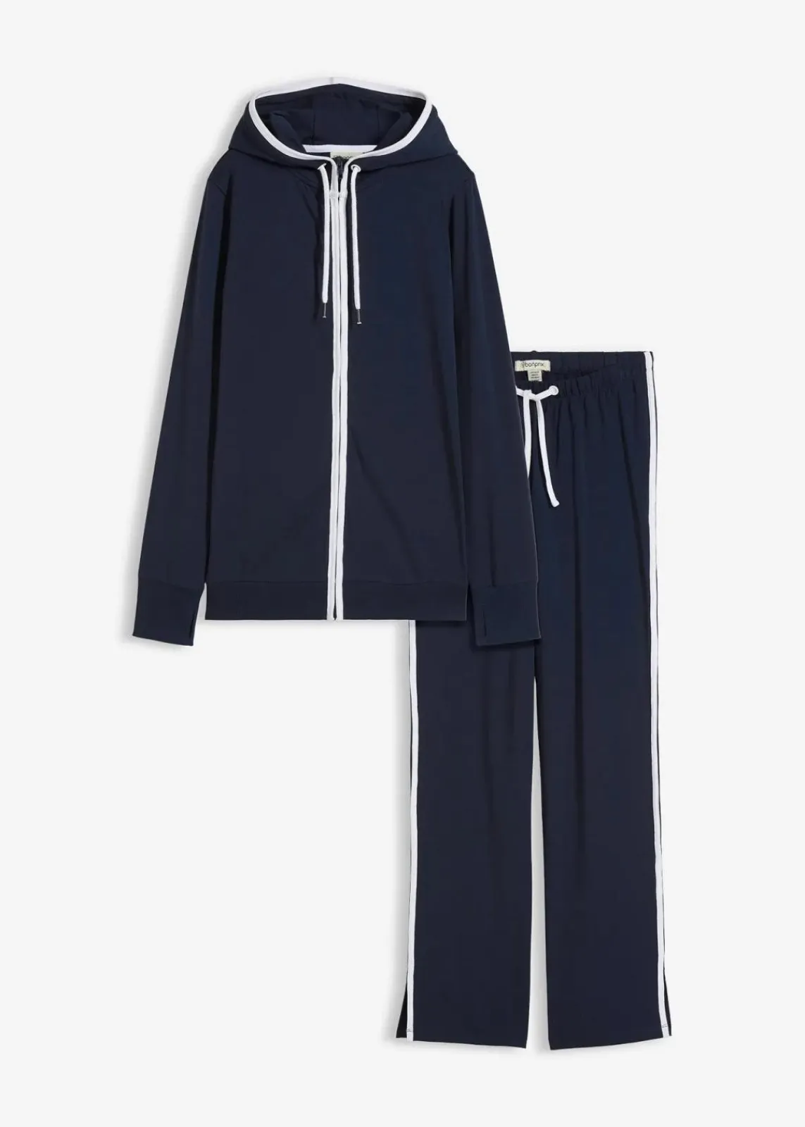 bonprix Bekleidung·Blusen & Tuniken|Bekleidung·Kleider^Stretch-Jogginganzug aus Baumwolle (2-tlg.Set) dunkelblau/weiß