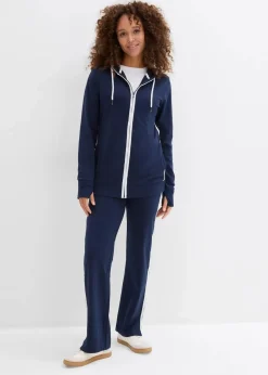 bonprix Bekleidung·Blusen & Tuniken|Bekleidung·Kleider^Stretch-Jogginganzug aus Baumwolle (2-tlg.Set) dunkelblau/weiß