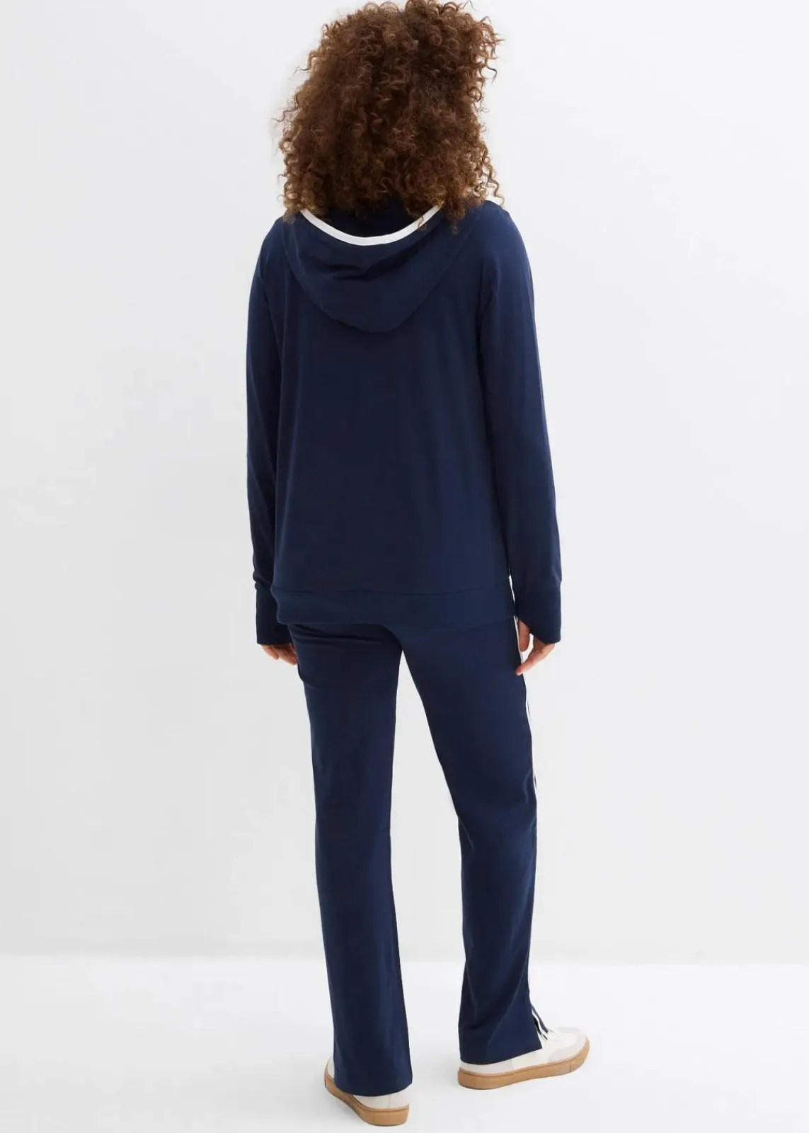 bonprix Bekleidung·Blusen & Tuniken|Bekleidung·Kleider^Stretch-Jogginganzug aus Baumwolle (2-tlg.Set) dunkelblau/weiß