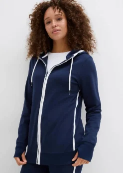 bonprix Bekleidung·Blusen & Tuniken|Bekleidung·Kleider^Stretch-Jogginganzug aus Baumwolle (2-tlg.Set) dunkelblau/weiß