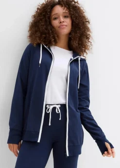 bonprix Bekleidung·Blusen & Tuniken|Bekleidung·Kleider^Stretch-Jogginganzug aus Baumwolle (2-tlg.Set) dunkelblau/weiß
