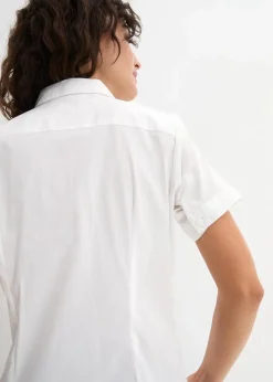 bonprix Bekleidung·Jacken & Mäntel|Blusen & Tuniken^Stretch-Kurzarmbluse aus Baumwollmix weiß
