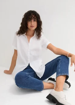 bonprix Bekleidung·Jacken & Mäntel|Blusen & Tuniken^Stretch-Kurzarmbluse aus Baumwollmix weiß
