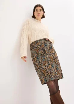 bonprix Bekleidung·Sportbekleidung|Röcke^Stretchrock mit Baumwolle schwarz/beige paisley