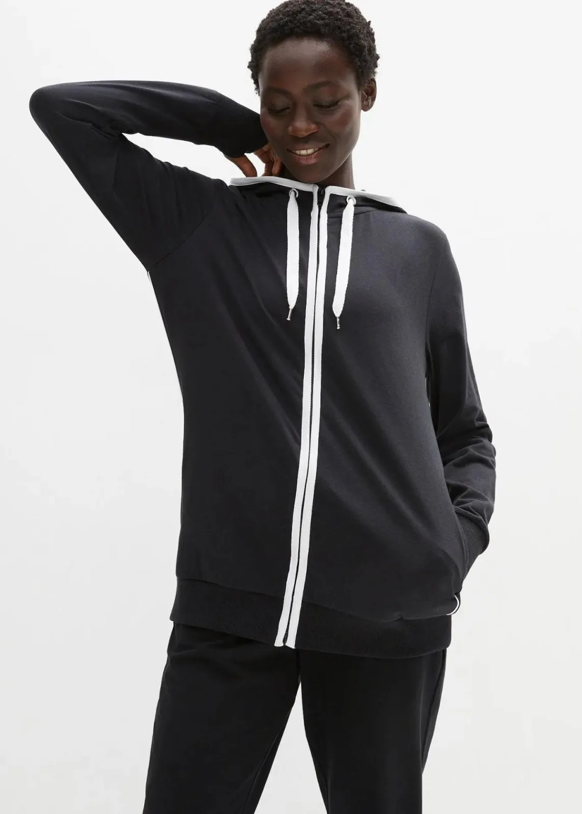 bonprix Bekleidung·Blusen & Tuniken|Sweat^Stretch-Sweatjacke mit Baumwolle schwarz