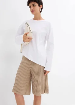 bonprix Shorts|Hosen^Strick-Bermuda mit hohem Bund aus Viskose-Mix khakibeige