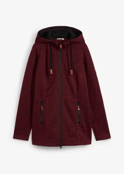 bonprix Bekleidung·Blusen & Tuniken|Bekleidung·Hosen^Strickfleecejacke mit Kapuze bordeaux meliert