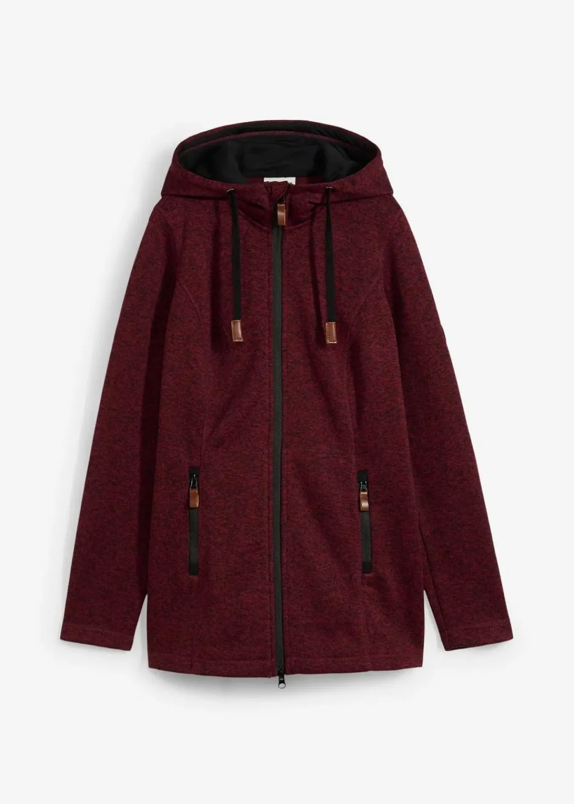 bonprix Bekleidung·Blusen & Tuniken|Bekleidung·Hosen^Strickfleecejacke mit Kapuze bordeaux meliert