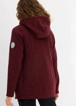 bonprix Bekleidung·Blusen & Tuniken|Bekleidung·Hosen^Strickfleecejacke mit Kapuze bordeaux meliert