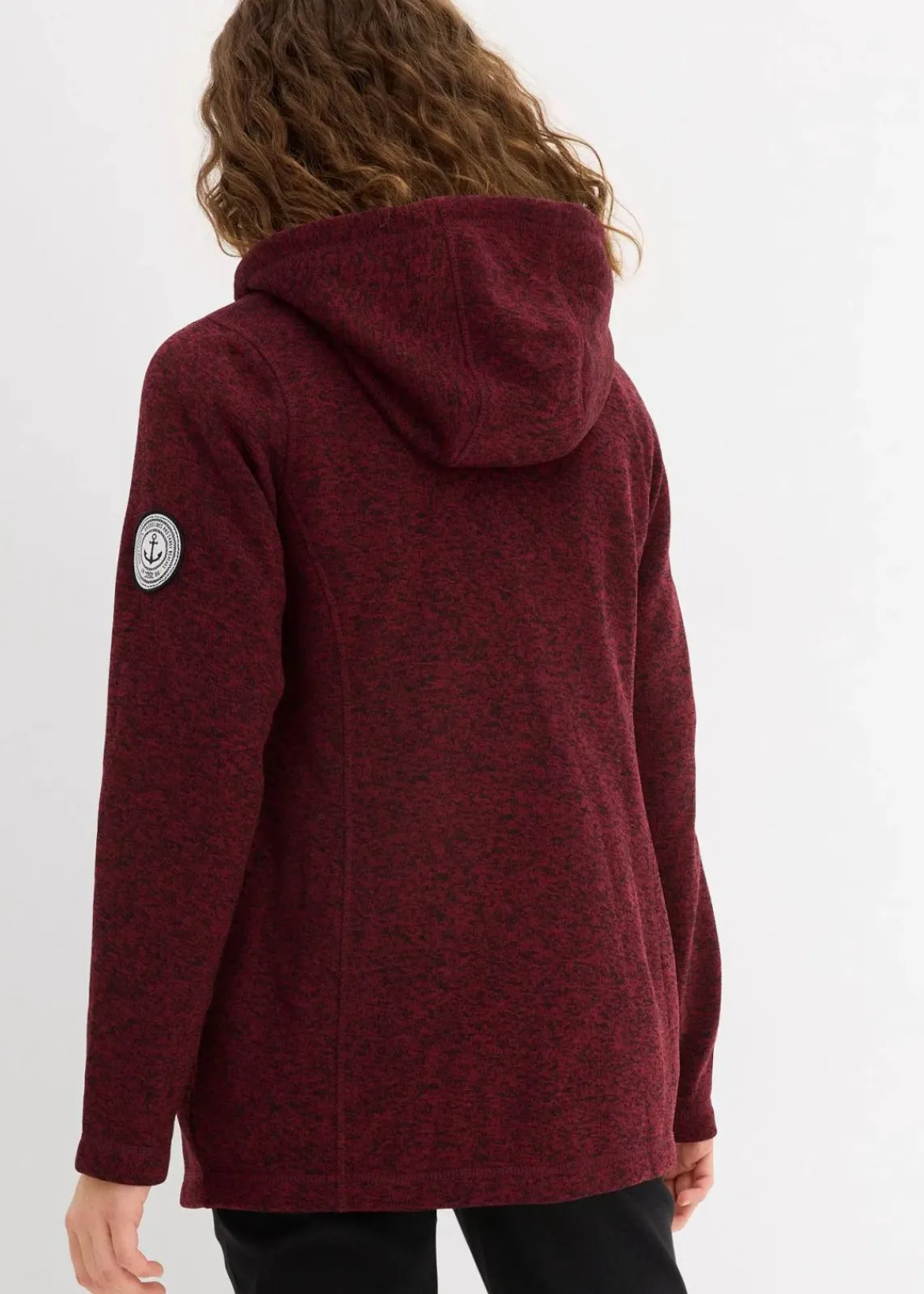 bonprix Bekleidung·Blusen & Tuniken|Bekleidung·Hosen^Strickfleecejacke mit Kapuze bordeaux meliert