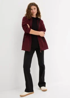 bonprix Bekleidung·Blusen & Tuniken|Bekleidung·Hosen^Strickfleecejacke mit Kapuze bordeaux meliert