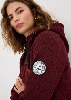 bonprix Bekleidung·Blusen & Tuniken|Bekleidung·Hosen^Strickfleecejacke mit Kapuze bordeaux meliert