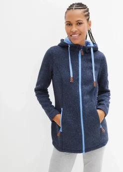 bonprix Jacken & Mäntel|Sweat^Strickfleecejacke mit Kapuze dunkelblau meliert