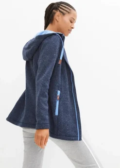 bonprix Jacken & Mäntel|Sweat^Strickfleecejacke mit Kapuze dunkelblau meliert