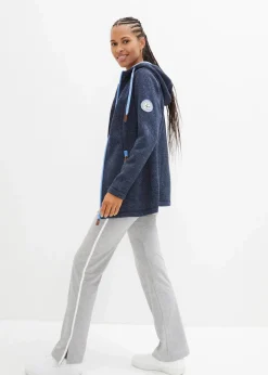 bonprix Jacken & Mäntel|Sweat^Strickfleecejacke mit Kapuze dunkelblau meliert