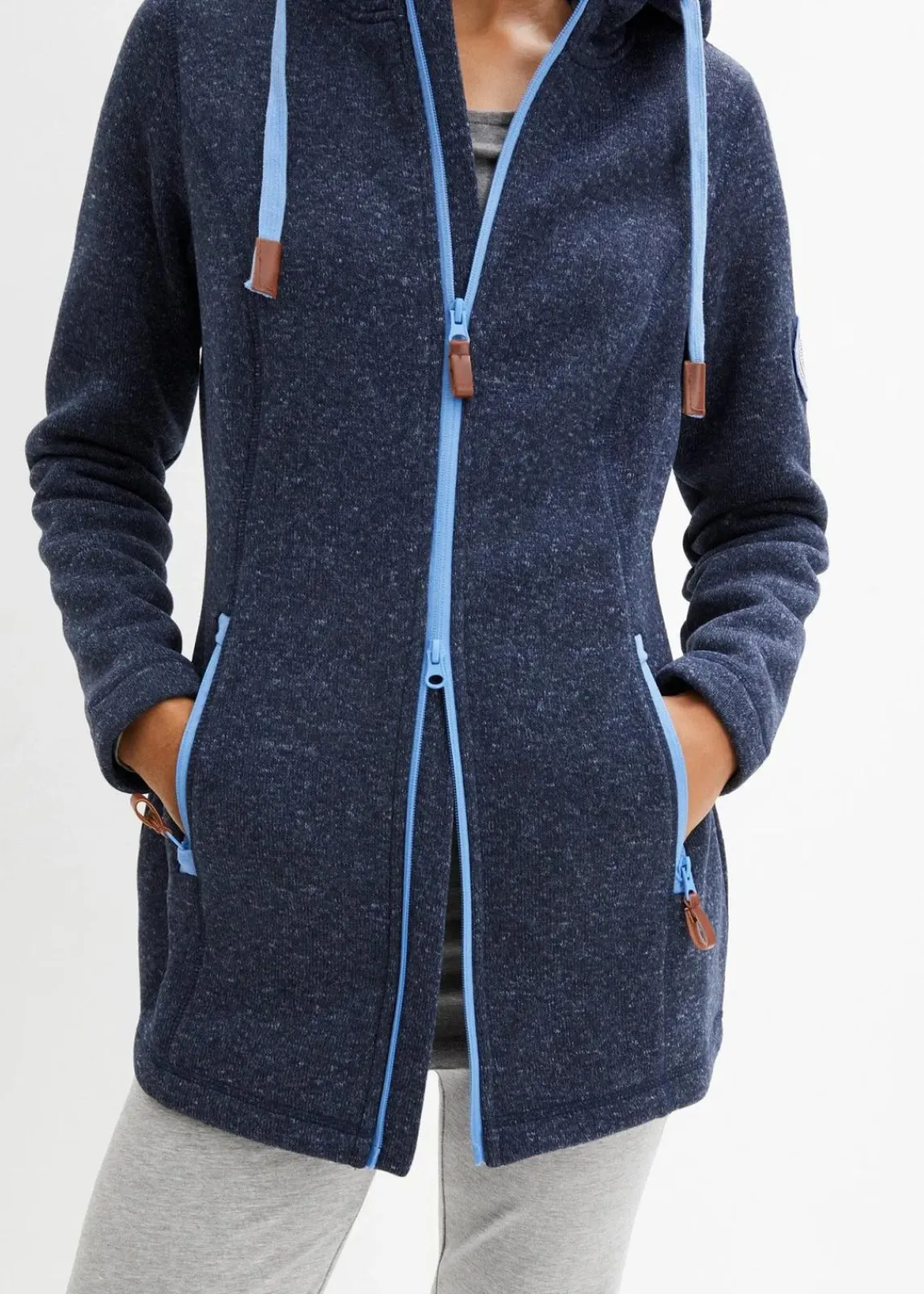 bonprix Jacken & Mäntel|Sweat^Strickfleecejacke mit Kapuze dunkelblau meliert