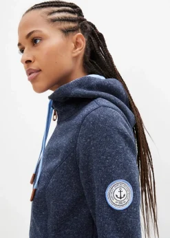 bonprix Jacken & Mäntel|Sweat^Strickfleecejacke mit Kapuze dunkelblau meliert