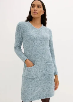 bonprix Bekleidung·Umstandsmode|Strickmode^Strickfleecekleid mattpetrol/wollweiß meliert