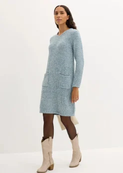 bonprix Bekleidung·Umstandsmode|Strickmode^Strickfleecekleid mattpetrol/wollweiß meliert