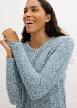 bonprix Bekleidung·Umstandsmode|Strickmode^Strickfleecekleid mattpetrol/wollweiß meliert