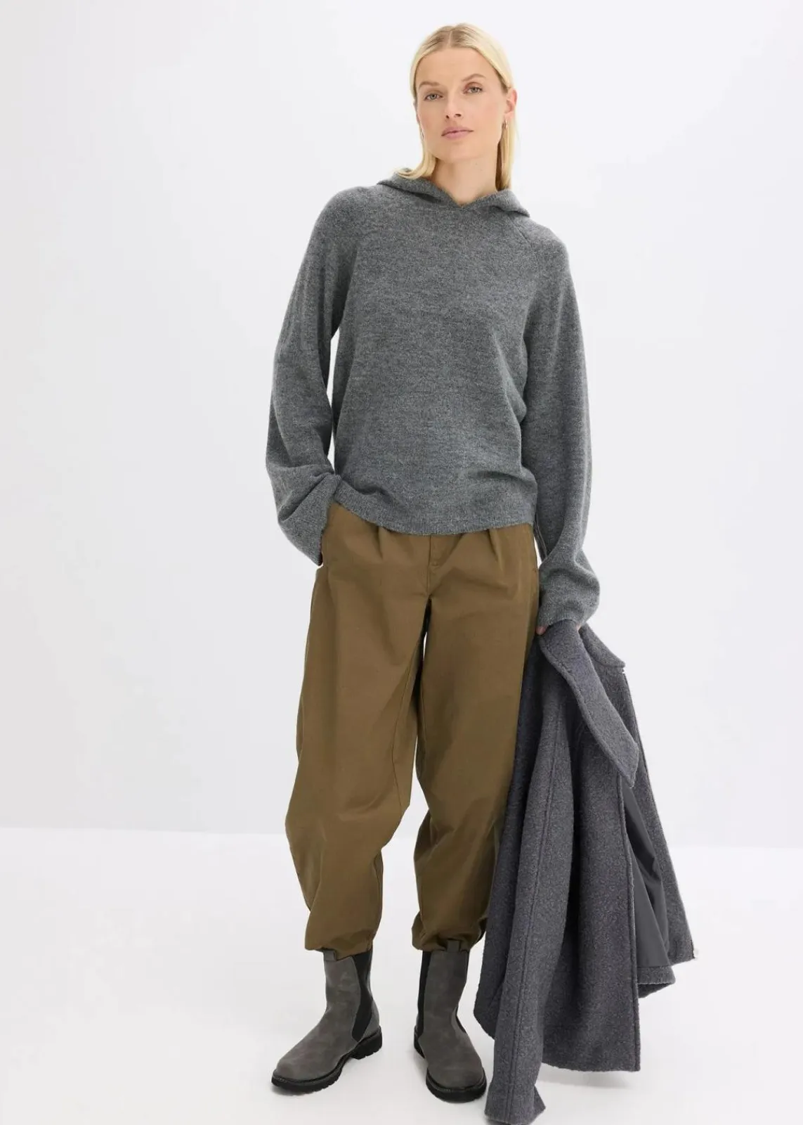 bonprix Strickmode|Pullover & Strickjacken^Strick-Hoodie anthrazit meliert