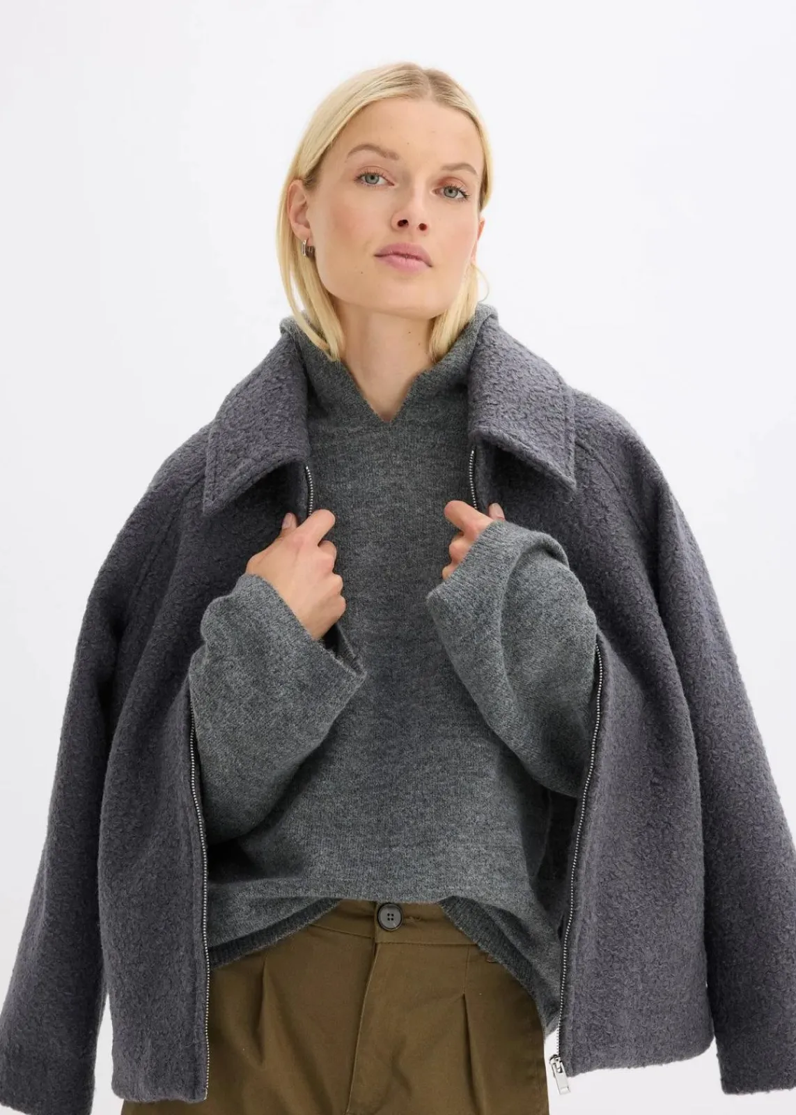 bonprix Strickmode|Pullover & Strickjacken^Strick-Hoodie anthrazit meliert