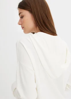 bonprix Nachhaltigere Materialien|Pullover & Strickjacken^Strick-Hoodie mit Kängurutasche aus Viskose-Mix wollweiß