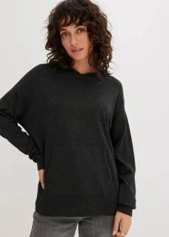 bonprix Bekleidung·Umstandsmode|Strickmode^Strick-Hoodie mit Kängurutasche aus Viskose-Mix anthrazit meliert