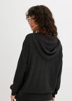 bonprix Bekleidung·Umstandsmode|Strickmode^Strick-Hoodie mit Kängurutasche aus Viskose-Mix anthrazit meliert