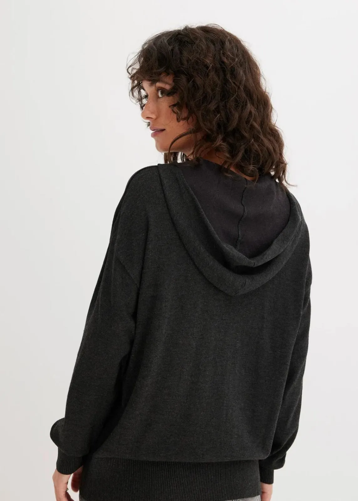 bonprix Bekleidung·Umstandsmode|Strickmode^Strick-Hoodie mit Kängurutasche aus Viskose-Mix anthrazit meliert