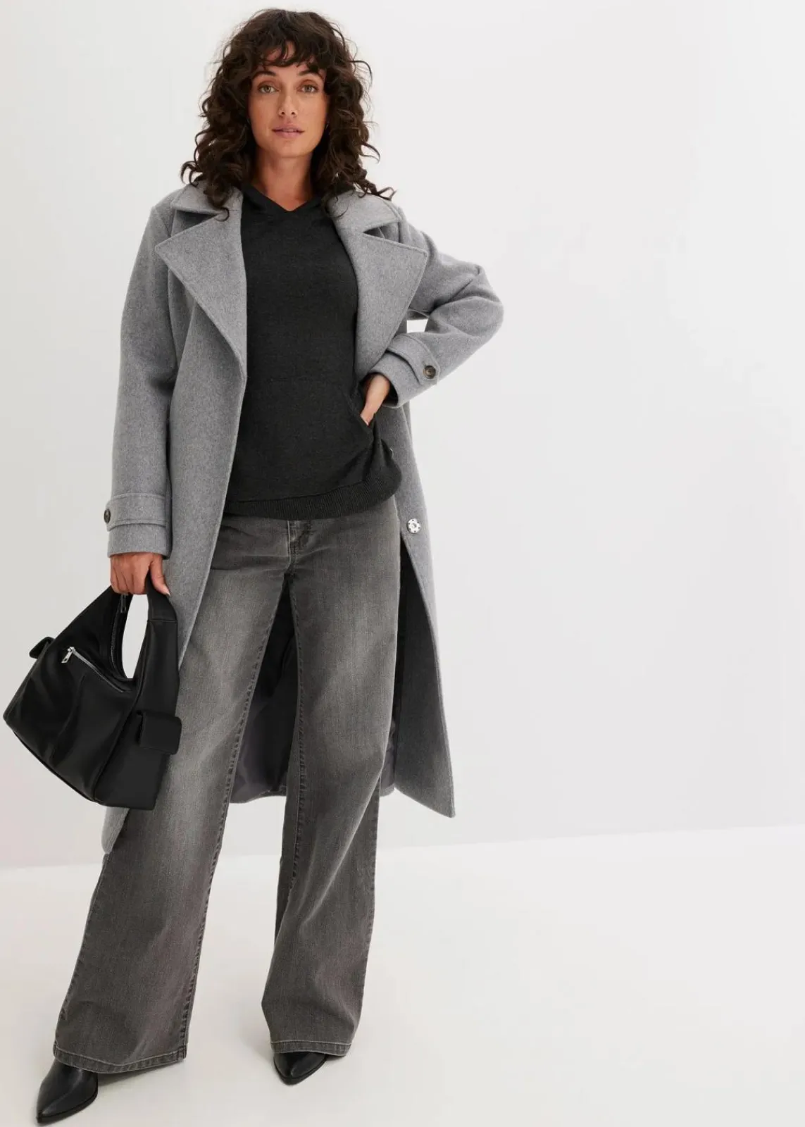 bonprix Bekleidung·Umstandsmode|Strickmode^Strick-Hoodie mit Kängurutasche aus Viskose-Mix anthrazit meliert