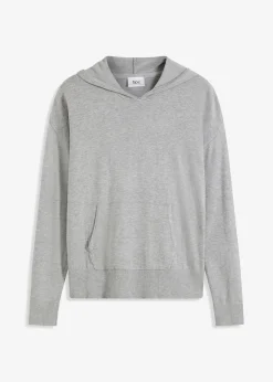 bonprix Bekleidung·Umstandsmode|Strickmode^Strick-Hoodie mit Kängurutasche aus Viskose-Mix hellgrau meliert