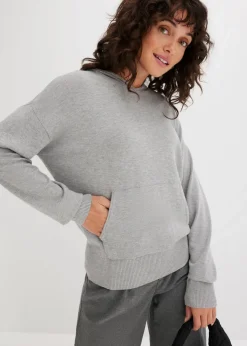 bonprix Bekleidung·Umstandsmode|Strickmode^Strick-Hoodie mit Kängurutasche aus Viskose-Mix hellgrau meliert