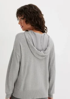 bonprix Bekleidung·Umstandsmode|Strickmode^Strick-Hoodie mit Kängurutasche aus Viskose-Mix hellgrau meliert