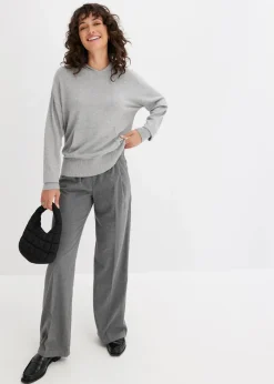 bonprix Bekleidung·Umstandsmode|Strickmode^Strick-Hoodie mit Kängurutasche aus Viskose-Mix hellgrau meliert