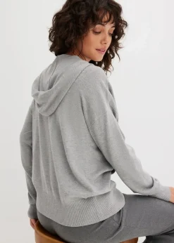 bonprix Bekleidung·Umstandsmode|Strickmode^Strick-Hoodie mit Kängurutasche aus Viskose-Mix hellgrau meliert