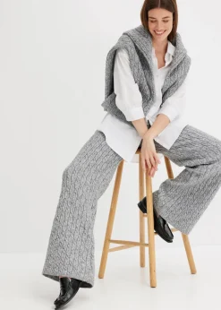 bonprix Hosen|Bekleidung·Kleider^Strickhose mit Zopfmuster grau meliert