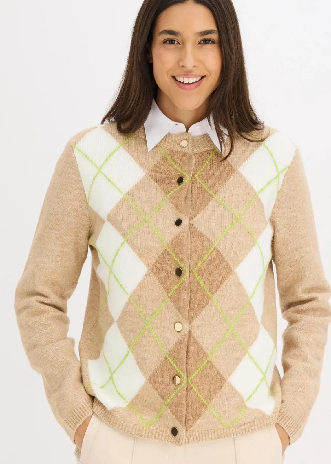 bonprix Bekleidung·Umstandsmode|Bekleidung·Jeans^Strickjacke latte macchiato/cremeweiß graphisch