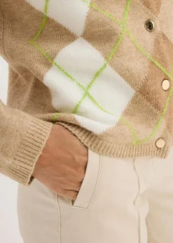 bonprix Bekleidung·Umstandsmode|Bekleidung·Jeans^Strickjacke latte macchiato/cremeweiß graphisch