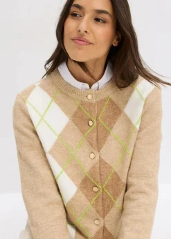 bonprix Bekleidung·Umstandsmode|Bekleidung·Jeans^Strickjacke latte macchiato/cremeweiß graphisch