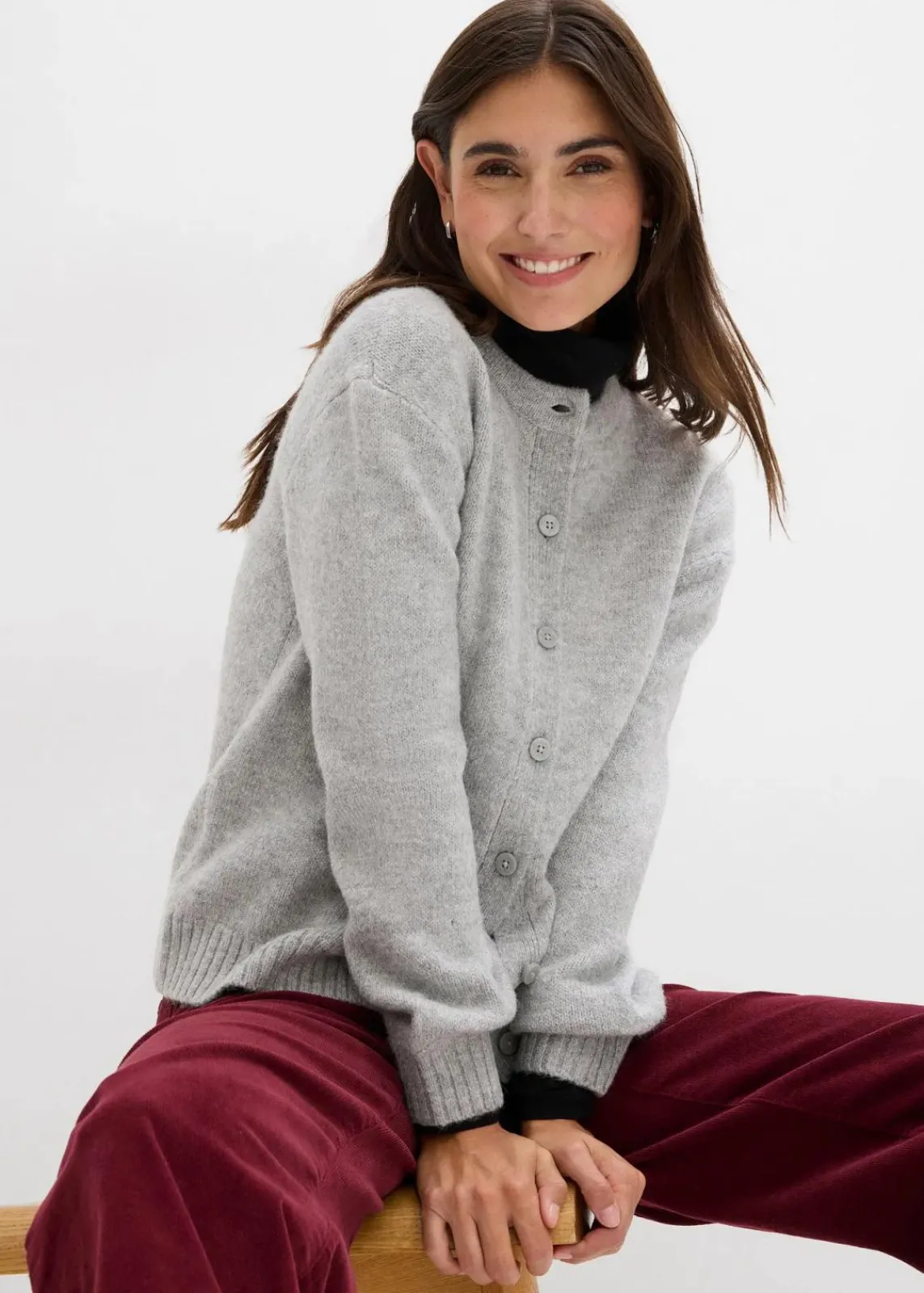 bonprix Bekleidung·Umstandsmode|Strickmode^Strickjacke hellgrau meliert meliert