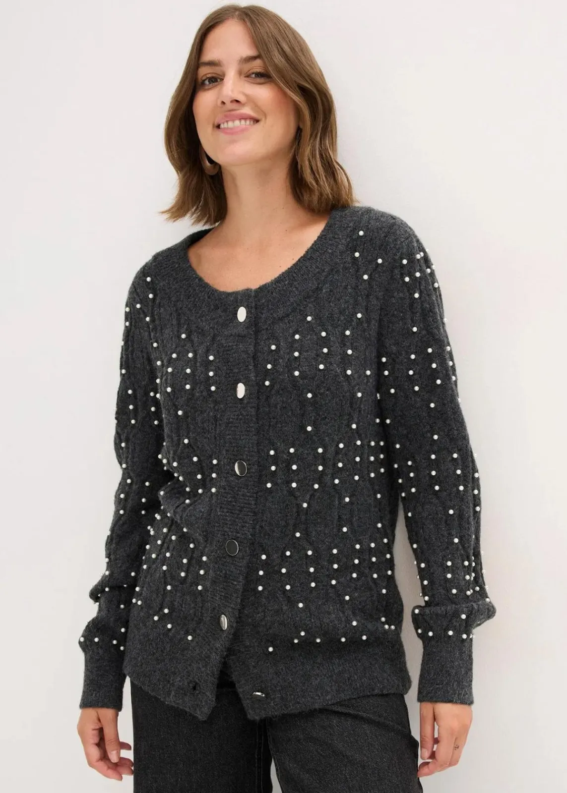 bonprix Bekleidung·Umstandsmode|Pullover & Strickjacken^Strickjacke anthrazit meliert