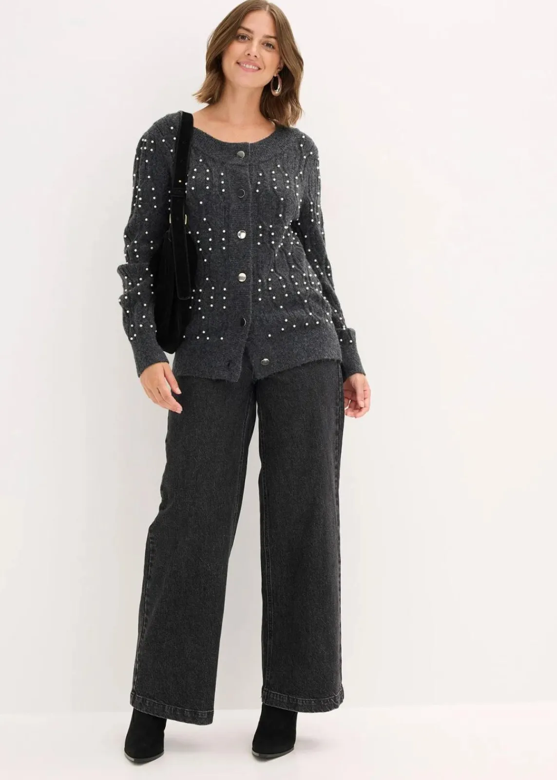 bonprix Bekleidung·Umstandsmode|Pullover & Strickjacken^Strickjacke anthrazit meliert