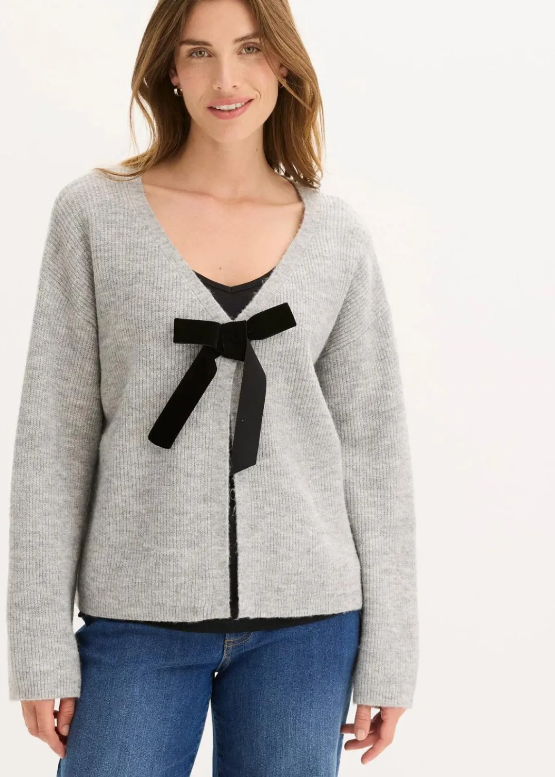 bonprix Bekleidung·Umstandsmode|Bekleidung·Jeans^Strickjacke hellgrau meliert